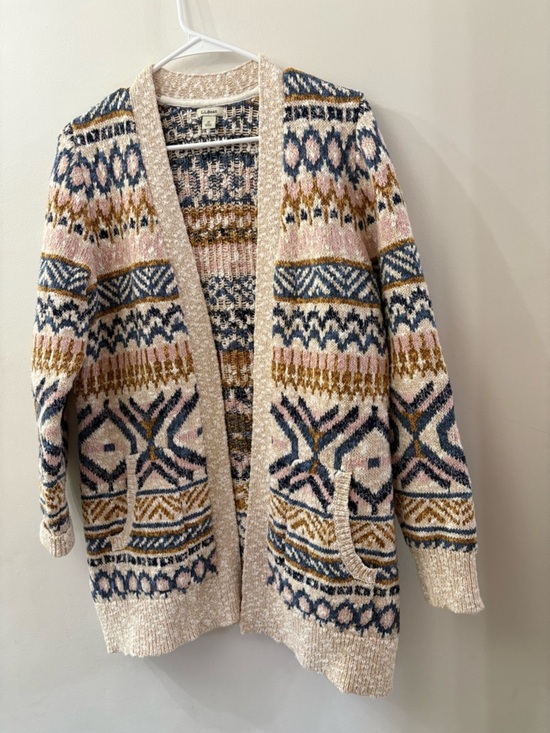 L.L. Bean Sweaters - LL Bean Cozy Patterned Open-Front Cardigan Sweater - medium - 100% cotton